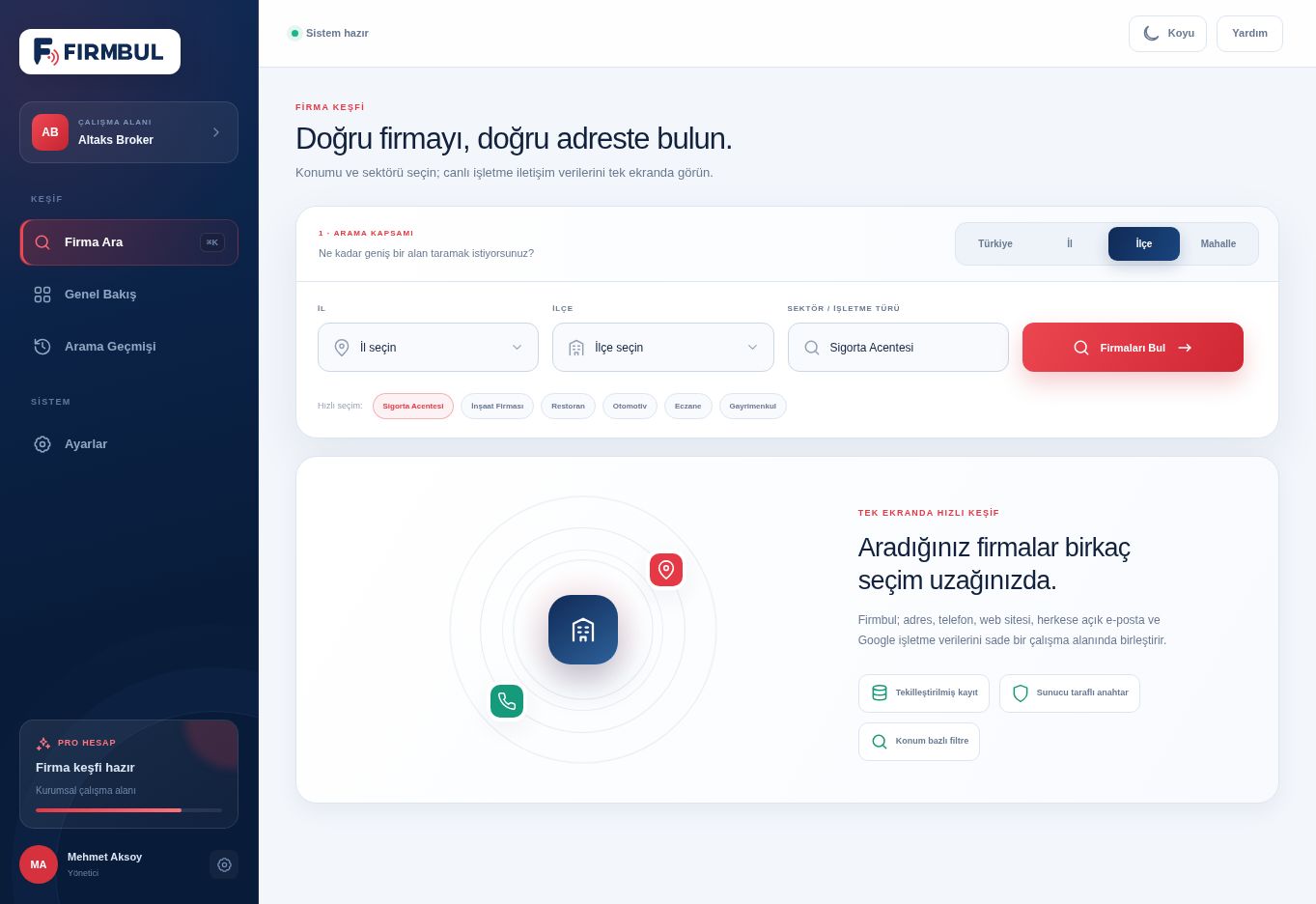 Firmbul firma arama ekranı